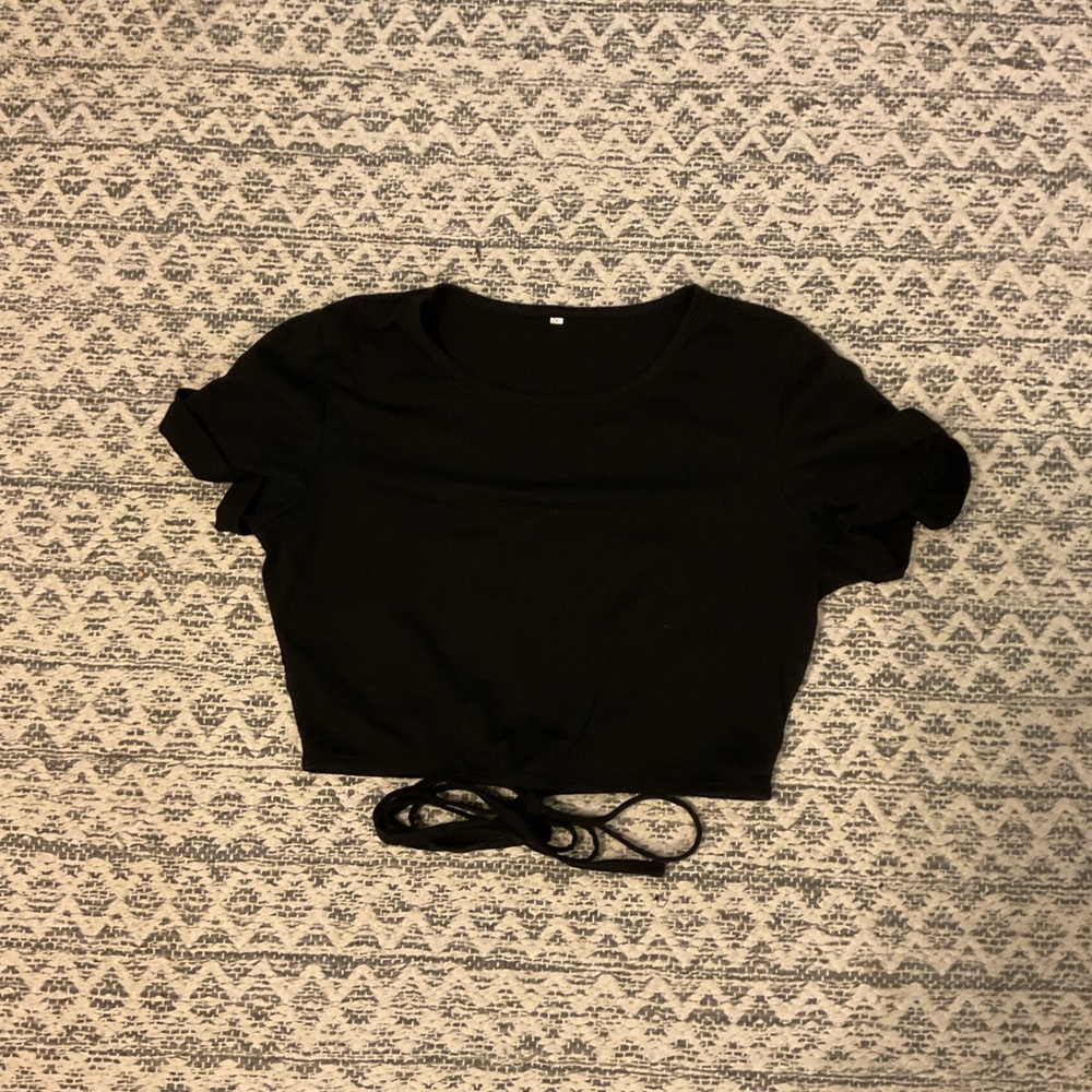 Black Crop Top with Tie Detail